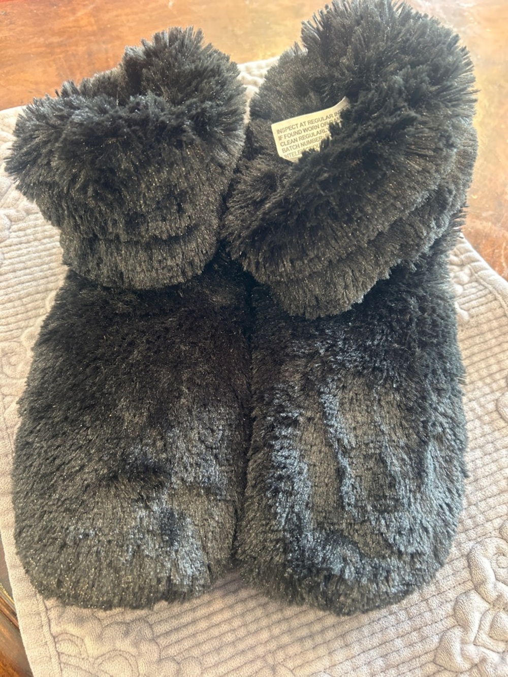 Heatable Plush Black Fuzzy Slipper Boots-(6-10)-NWOT